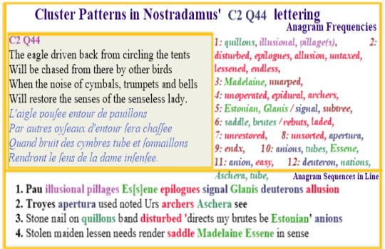 Nostradamus Verse C2 Q44 Trumpets signal Madelaine Senseless Lady allusion