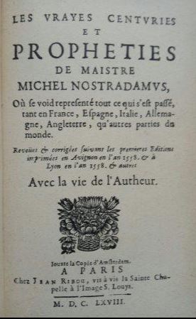 Nostradamus Prophecies Title page 1568 Benoit edition