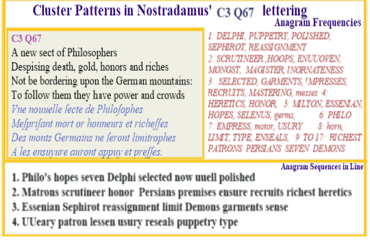  Nostradamus Centuries 3 Quatrain 67  New sct of philosophers Delphis Sephirot reassignment selected essenian hopes mastering heretics rcruits