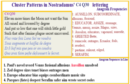  Nostradamus Centuries 4 Quatrain 30  Ausssillon music key to serafims secret code