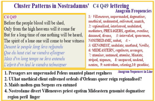 Nostradamus Verse C4 Q49 Nostredame Presager Mideastern priest divert genomist dogmatiser