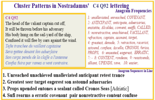 Nostradamus Prophecies verse C4 Q92 A sea captain who is decapitated in the Adriatic sea plays a cricticarole in the 3 Bros story