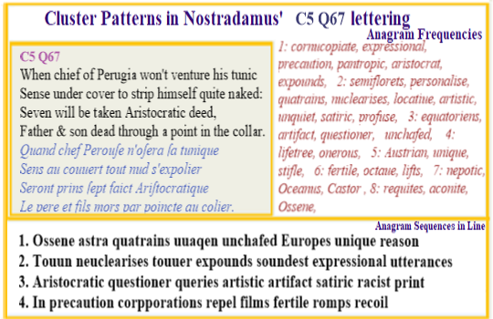 Nostradamus Prophecies verse C5 Q67 Ossenes use seven quatrains to set out reason Europe numclearises.