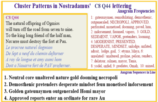  Nostradamus Centuries 8 Quatrain 44  Ogmios Offspring from Pau royals has a modernist mindset linking gold to the realm of the dead