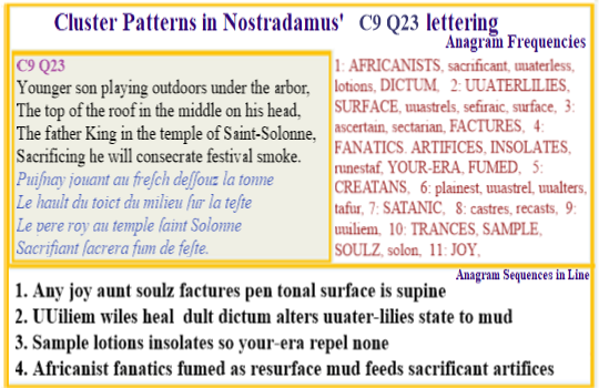 Nostradamus Centuries 9 Quatrain 23  This verse has terms that suggest a royal child who is engaged in altering a painting of waterlilies is attacked by Africanist fanatics. 