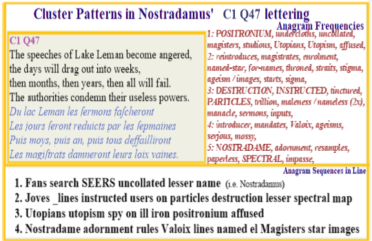Nostradamus Verse C1 Q47  Nostradame Instruction on Geneva's Positronium Destruction Spectral Lines