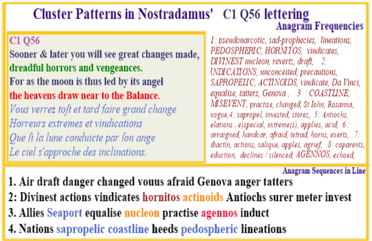 Nostradamus Prophecies verse C1 Q56 emotion cipher showing environmental events for 21st century
