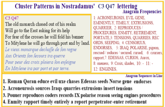 Nostradamus Verse C3 Q47 An old monarch when exiled seeks help in the East where fear of the cross requires he travel via land and the Port of Mitylene
