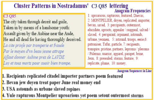 Nostradamus Verse C3 Q85 Great city taken via deceit of handsome young man those near Montpelier all dead.