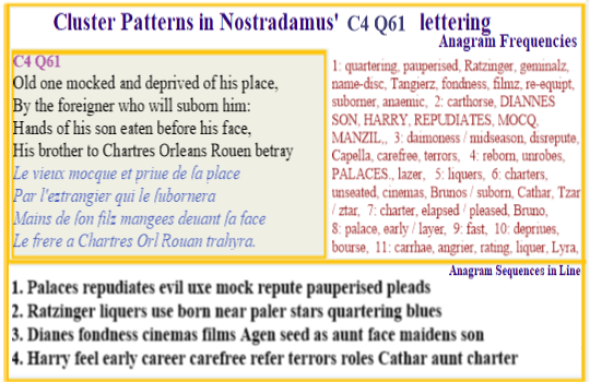 Nostradamus Prophecies Centuries 4 Quatrain 61 An old one mocked as a foreigner has the image of his carved up son thrust before his face. 