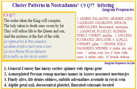  Nostradamus Centuries 9 Quatrain 77 This verse is part of the story of the hunt and eradication of the Jesus line by an Eastern invader late in this century and the early 22nd century. The anagrams supply further details of the operation enforced on people to examine their DNA 