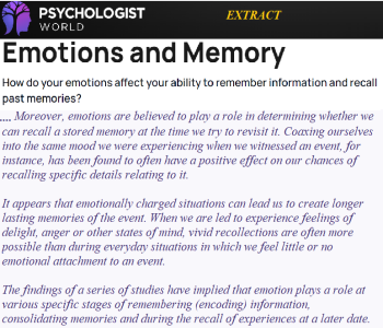 Psychology World Emotions and Memory Extract