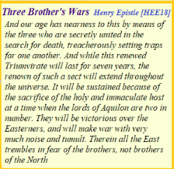 Nostradamus 1558 Henry Epistle quote for HEE18 on three brothers at war with each other